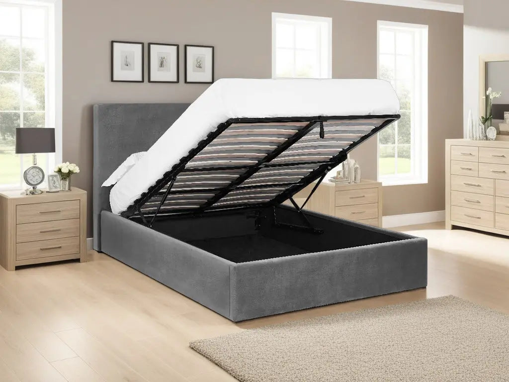 Lisbon Ottoman Storage Bed Frame in Smoked Grey