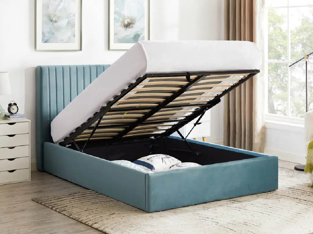 Sky Ottoman Storage Bed Frame in Blue