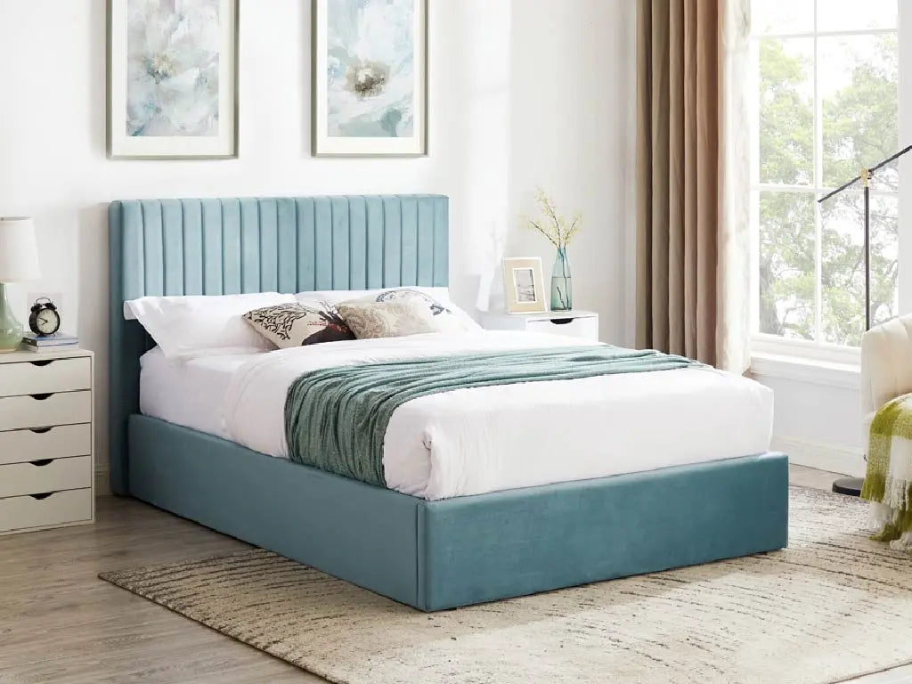 Sky Ottoman Storage Bed Frame in Blue