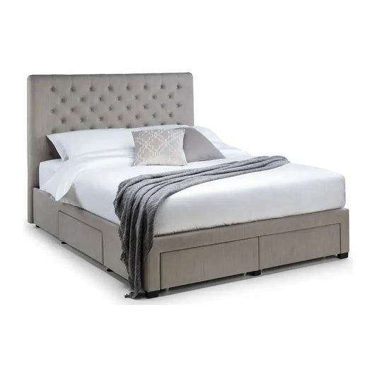 Julian Bowen Wilton Deep Button 4 Drawer Bed in Grey Linen - WIL001